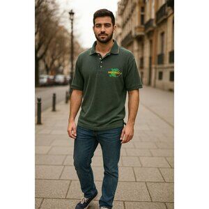 Vintage Polo Shirt Inner Harbor Grogan’s Pub M Green Cotton Embroidered Logo